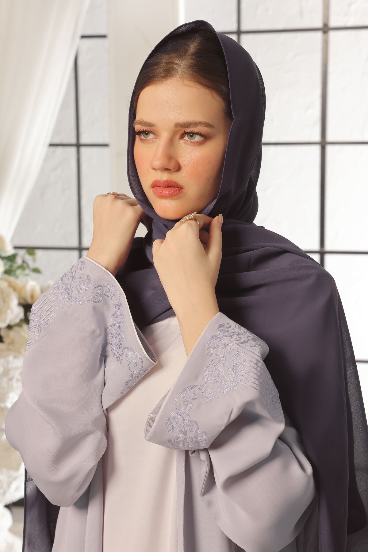 Lilac Shrug Embroidered Abaya