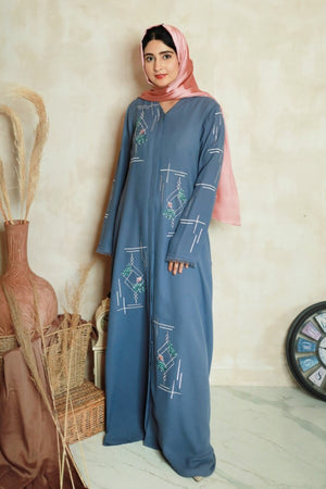 Mist Blue Embroidered Abaya