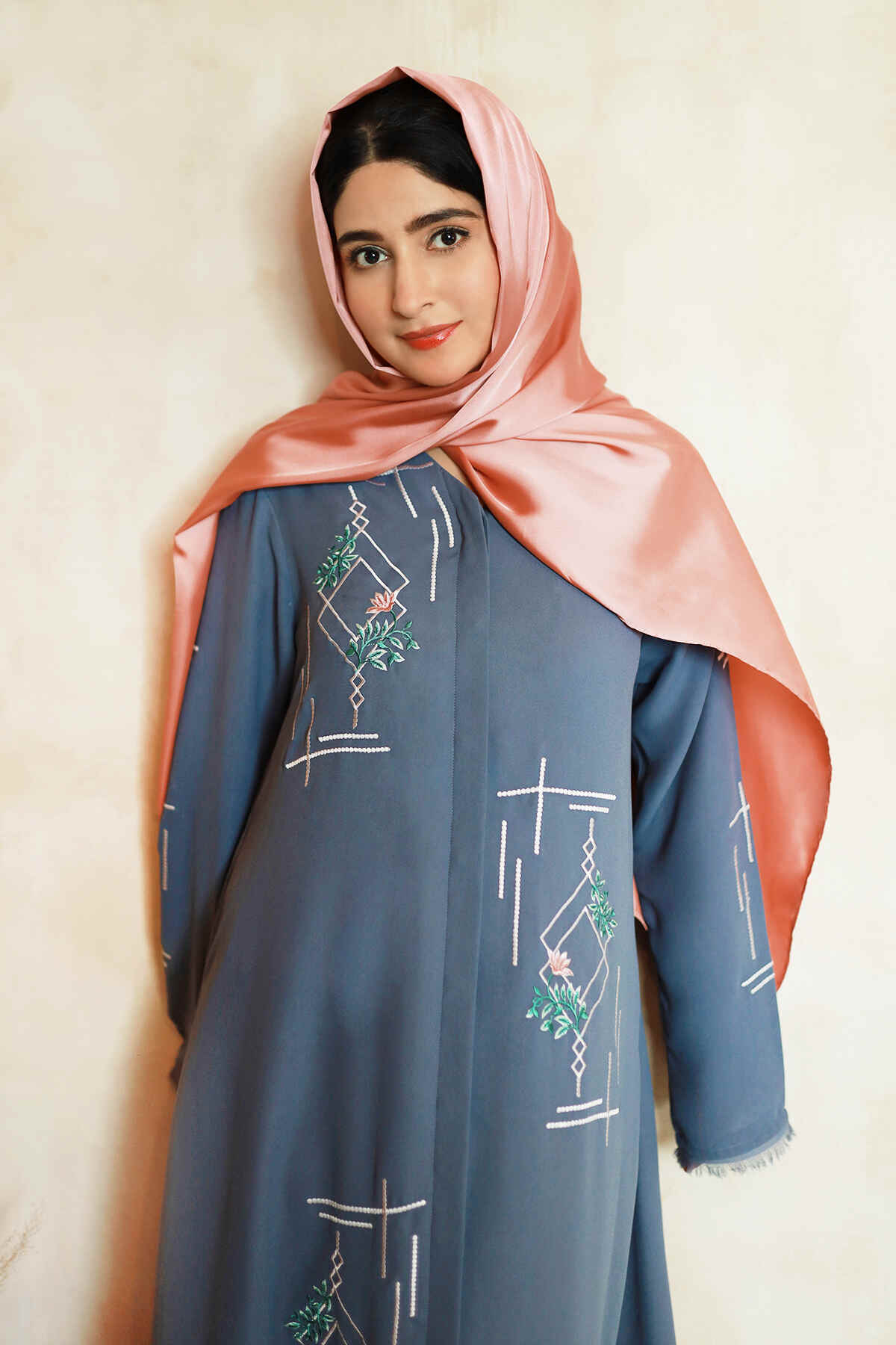 Mist Blue Embroidered Abaya