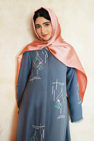 Mist Blue Embroidered Abaya