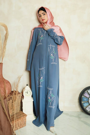 Mist Blue Embroidered Abaya