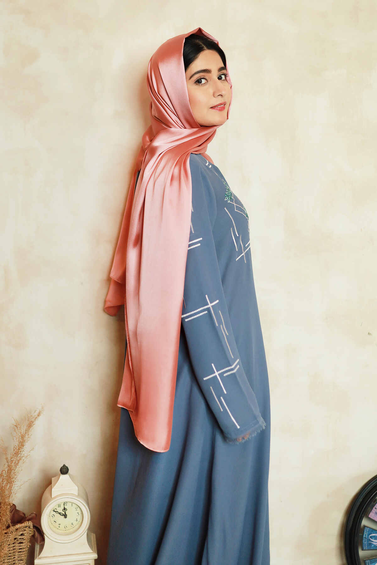 Mist Blue Embroidered Abaya