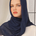 Navy Blue Crinkle Silk Hijab