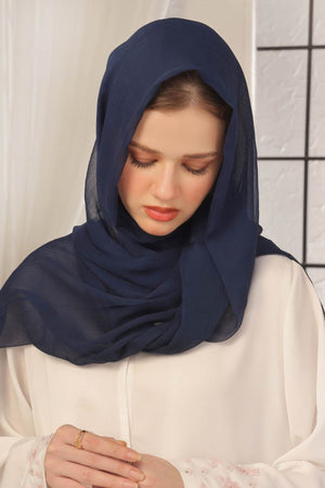 Navy Blue Crinkle Silk Hijab