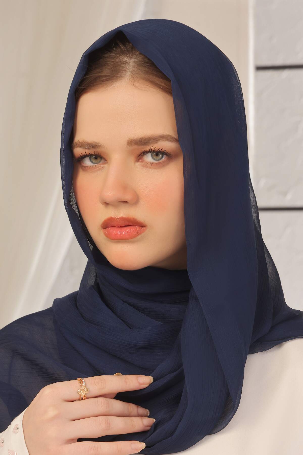 Navy Blue Crinkle Silk Hijab