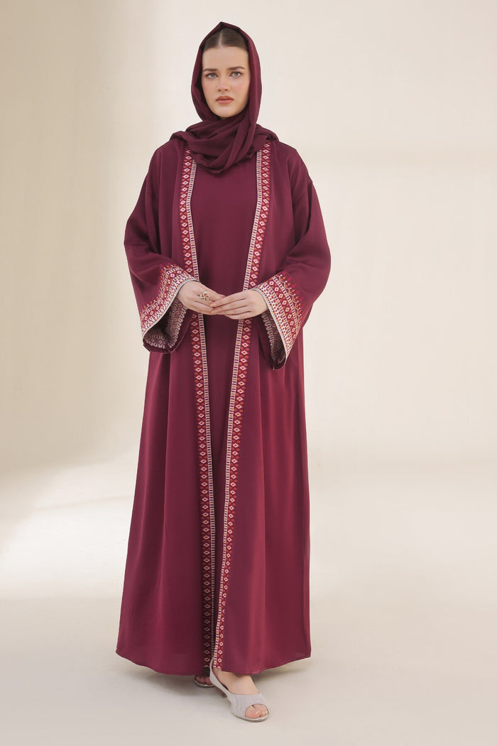 Noir Heritage Maroon Abaya