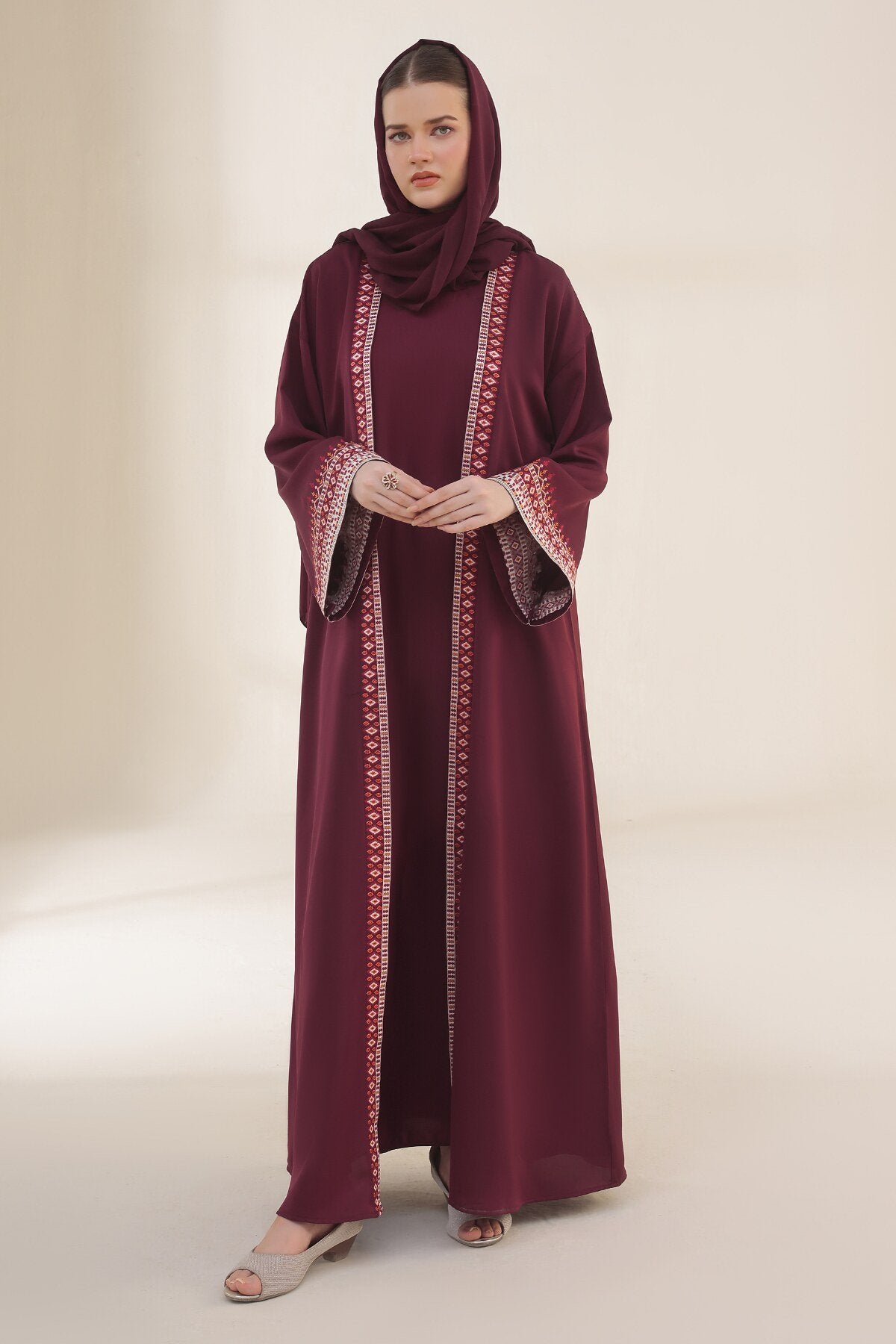 Noir Heritage Maroon Abaya