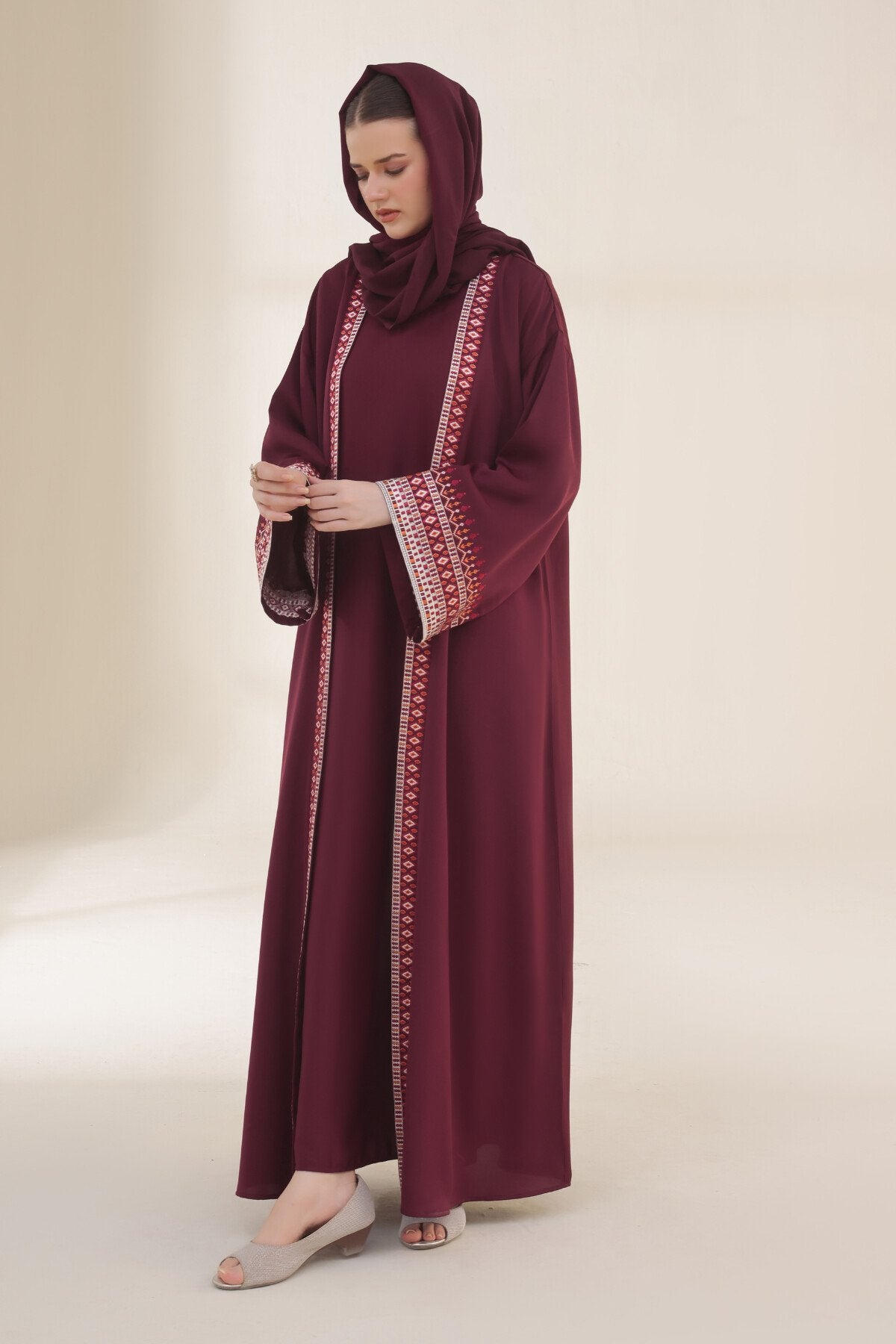 Noir Heritage Maroon Abaya