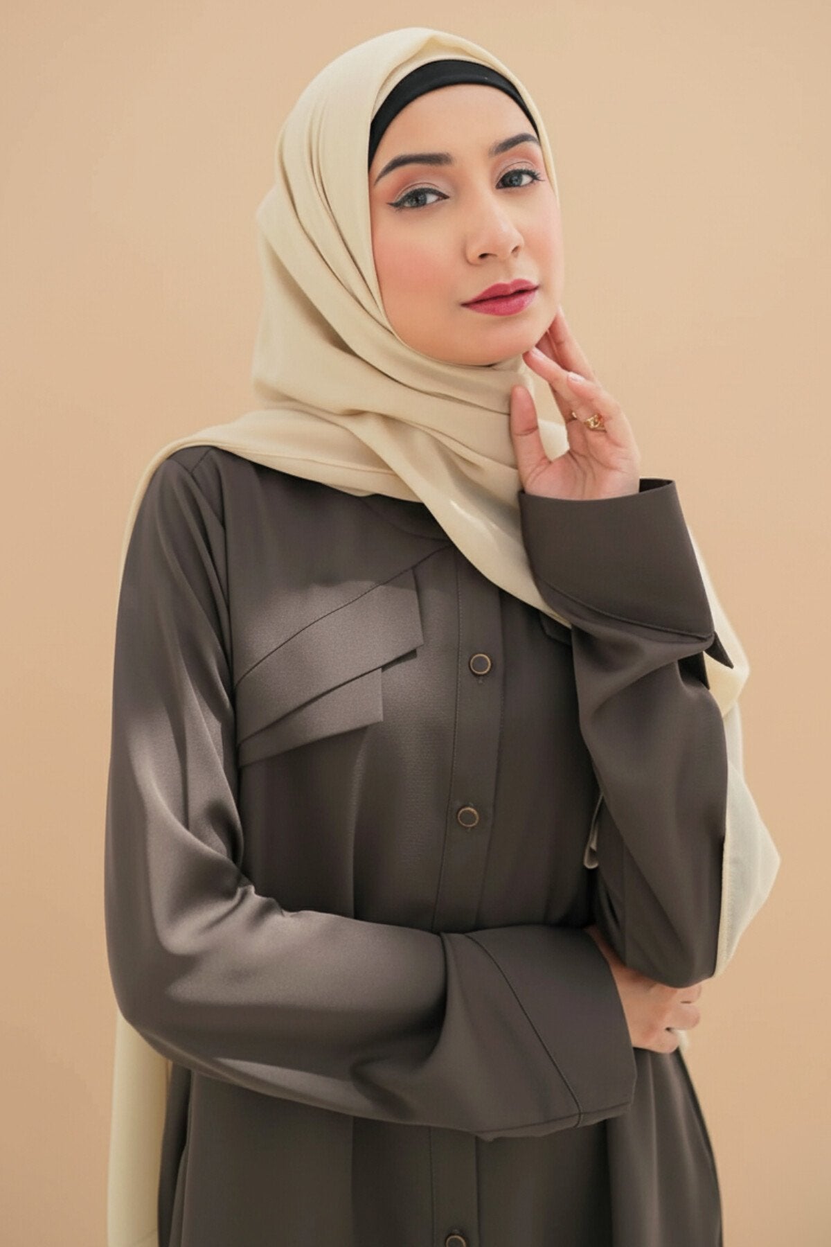Olive Green Lapel Abaya