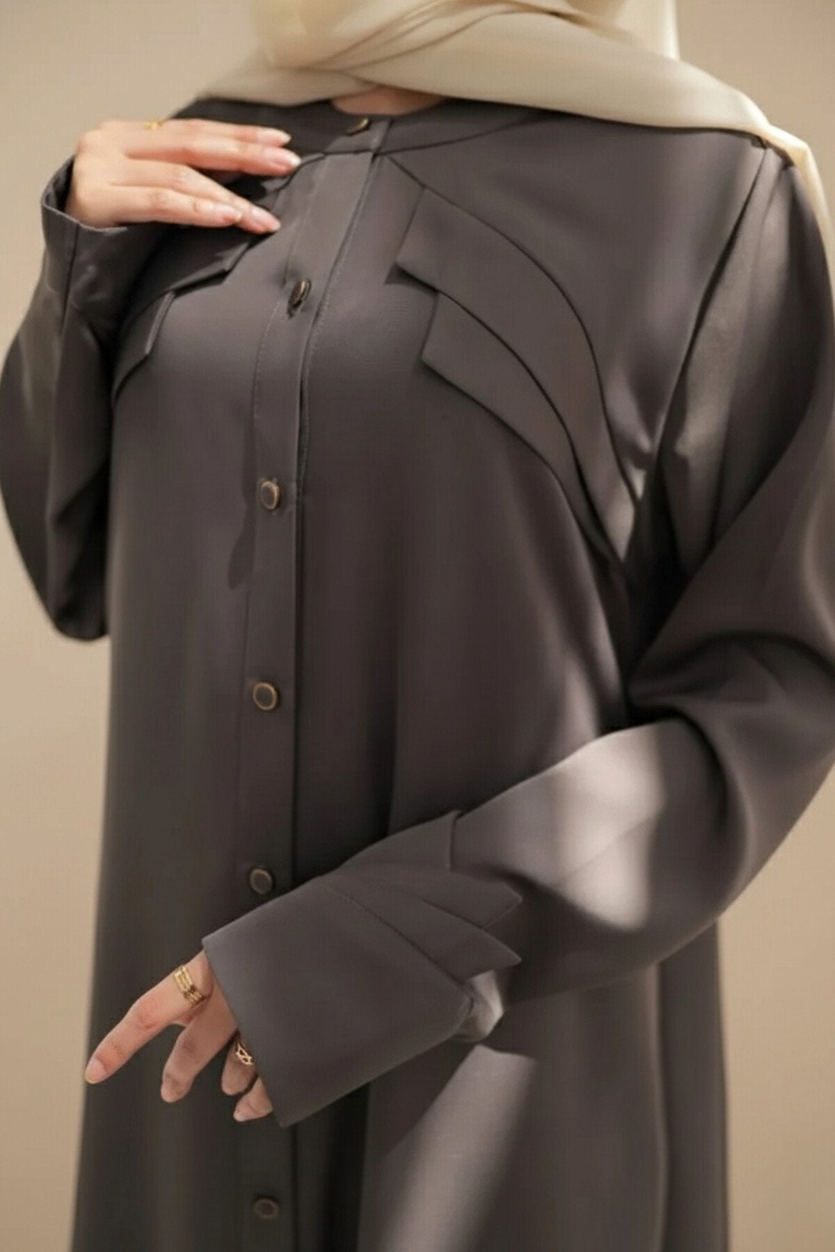 Olive Green Lapel Abaya
