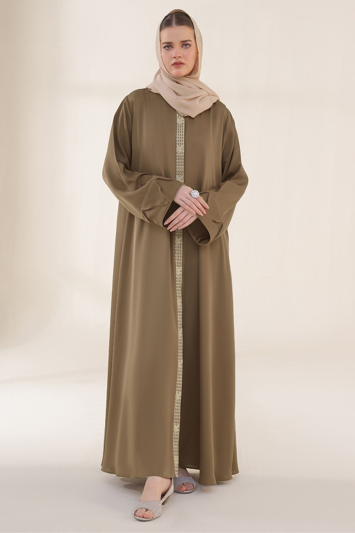 Pastel Brown Embroidered Abaya
