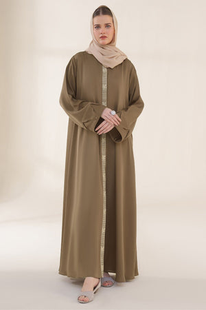 Pastel Brown Embroidered Abaya