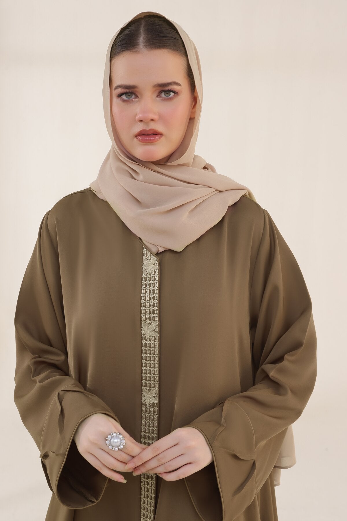 Pastel Brown Embroidered Abaya