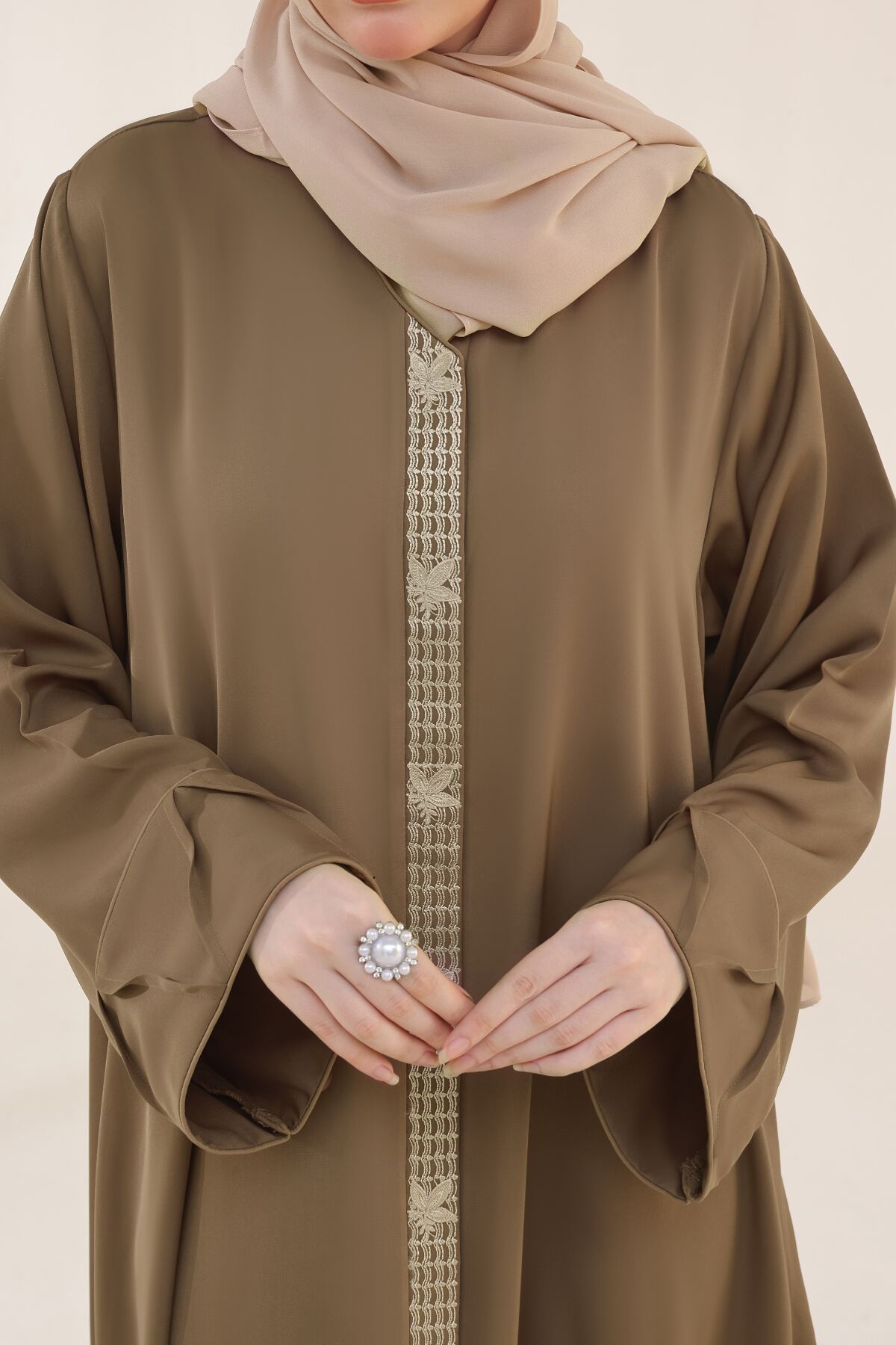Pastel Brown Embroidered Abaya