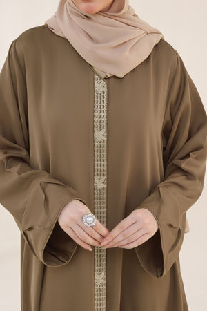 Pastel Brown Embroidered Abaya
