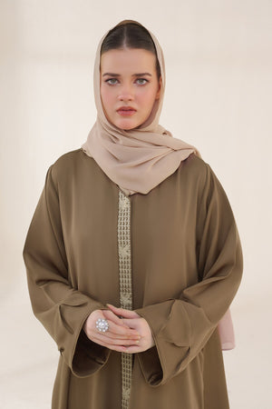 Pastel Brown Embroidered Abaya