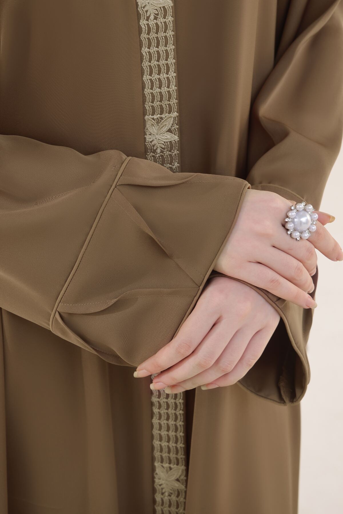 Pastel Brown Embroidered Abaya