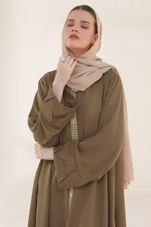 Pastel Brown Embroidered Abaya