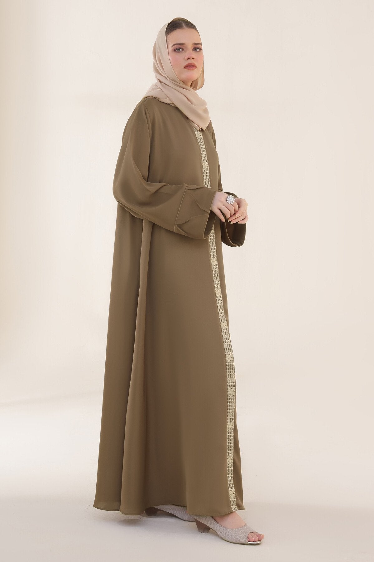 Pastel Brown Embroidered Abaya