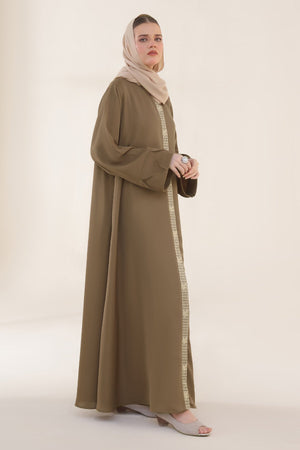 Pastel Brown Embroidered Abaya