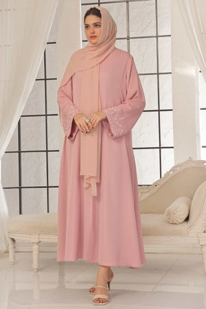 Pastel Pink Beaded Abaya