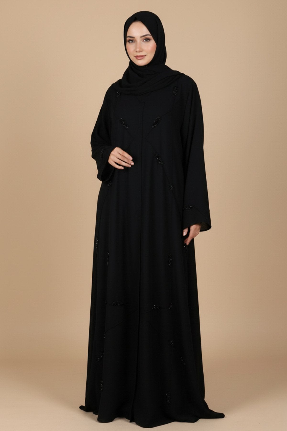 Pleated Pintex Black Abaya