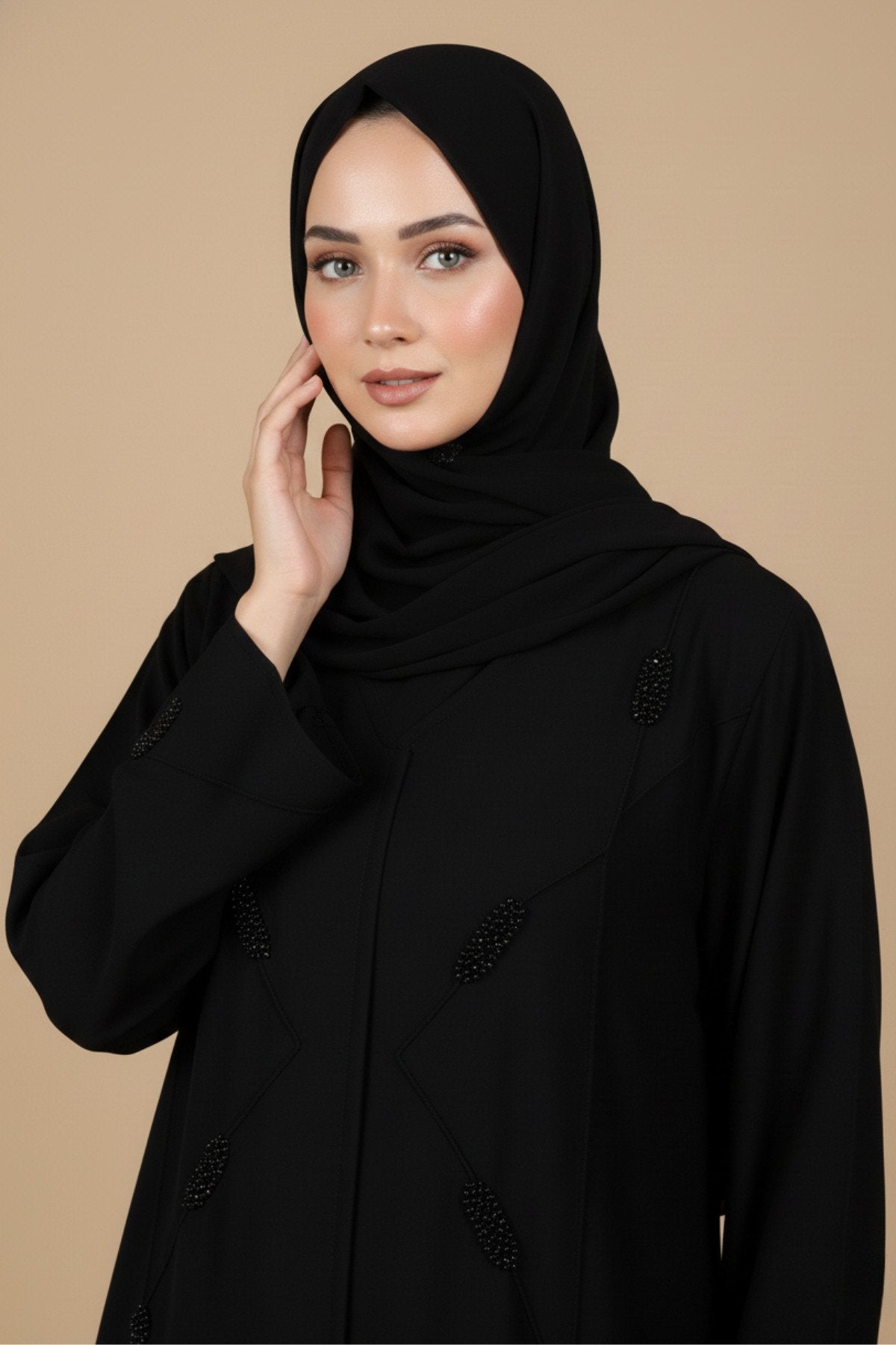 Pleated Pintex Black Abaya