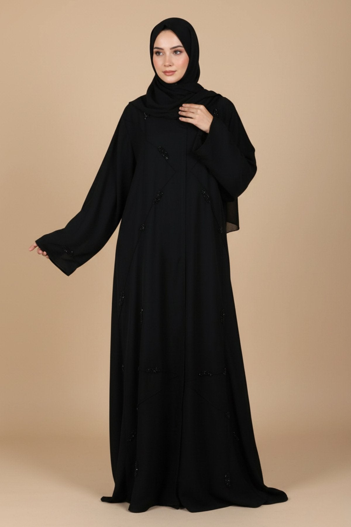 Pleated Pintex Black Abaya
