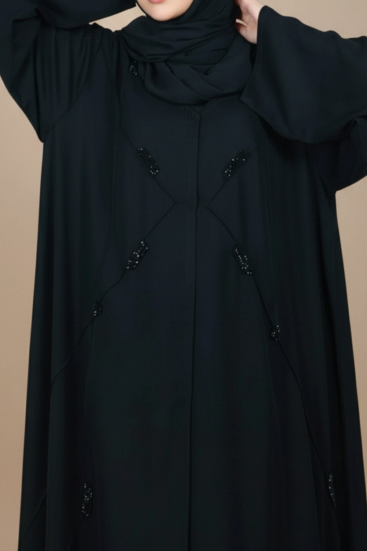 Pleated Pintex Black Abaya