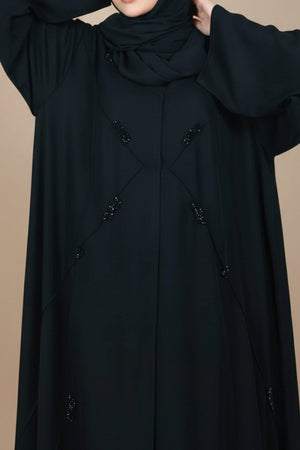 Pleated Pintex Black Abaya