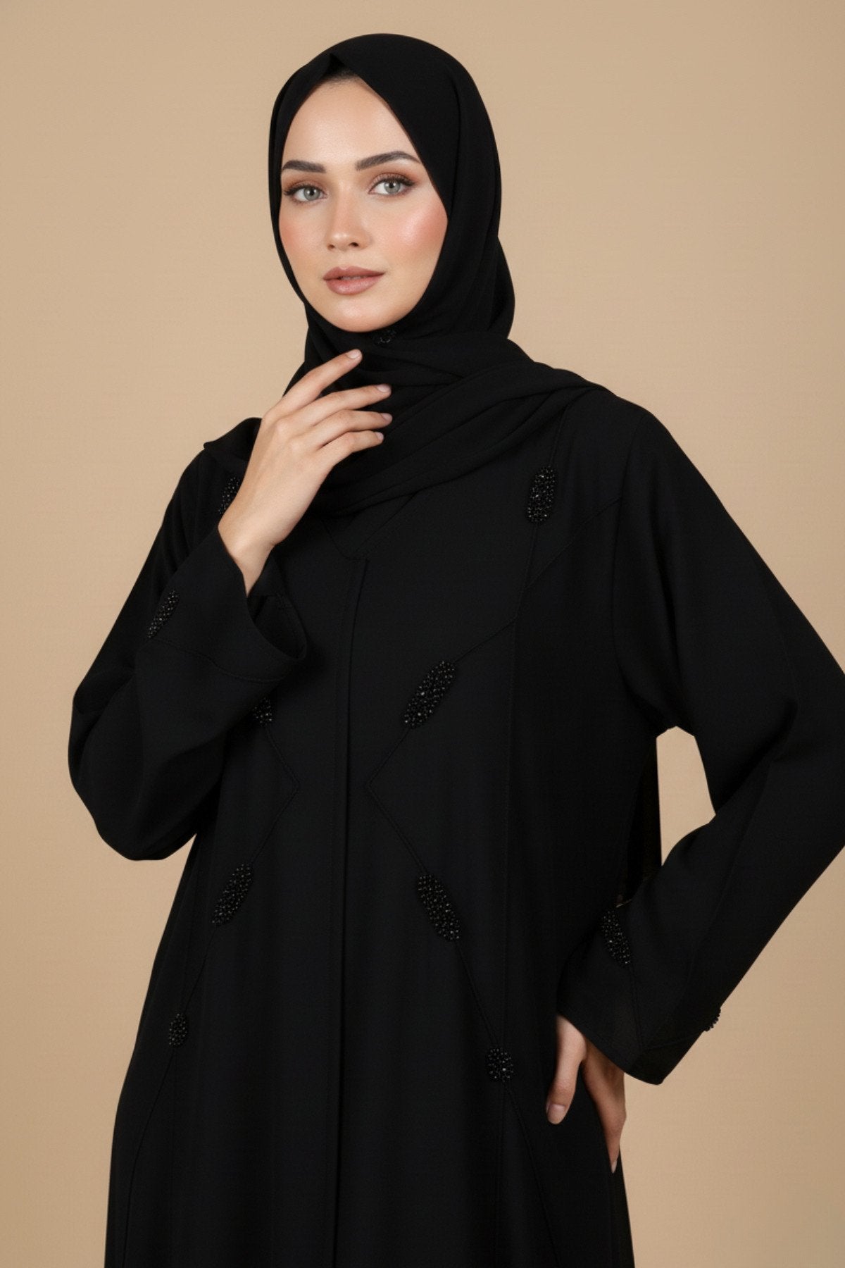 Pleated Pintex Black Abaya
