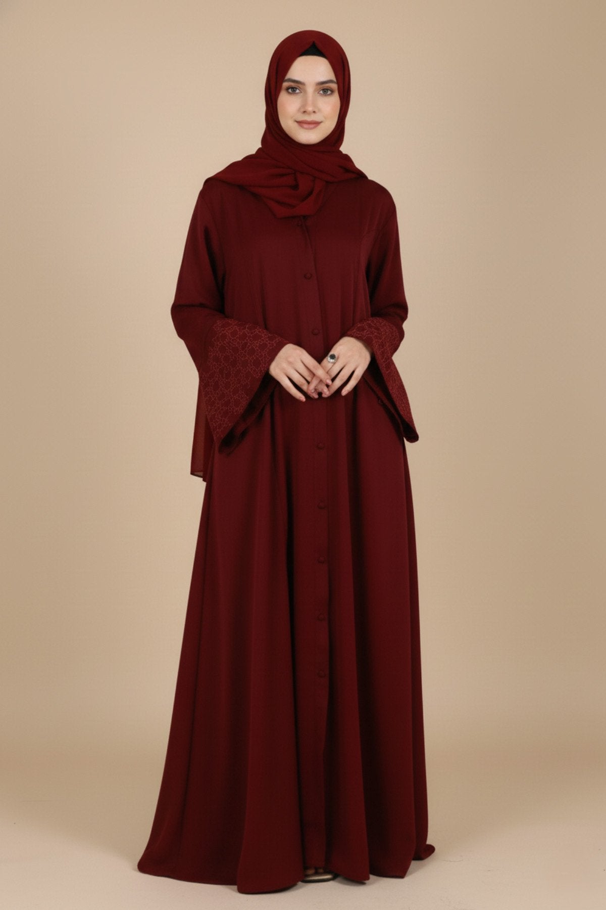 Raspberry Manipulated Flare Abaya