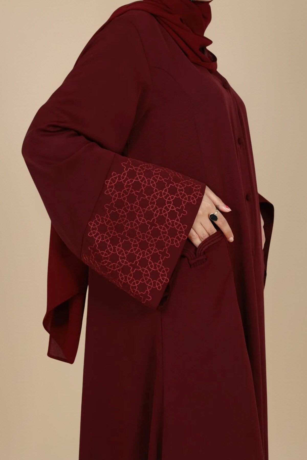 Raspberry Manipulated Flare Abaya