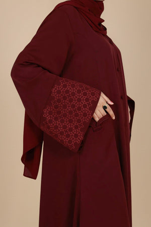 Raspberry Manipulated Flare Abaya