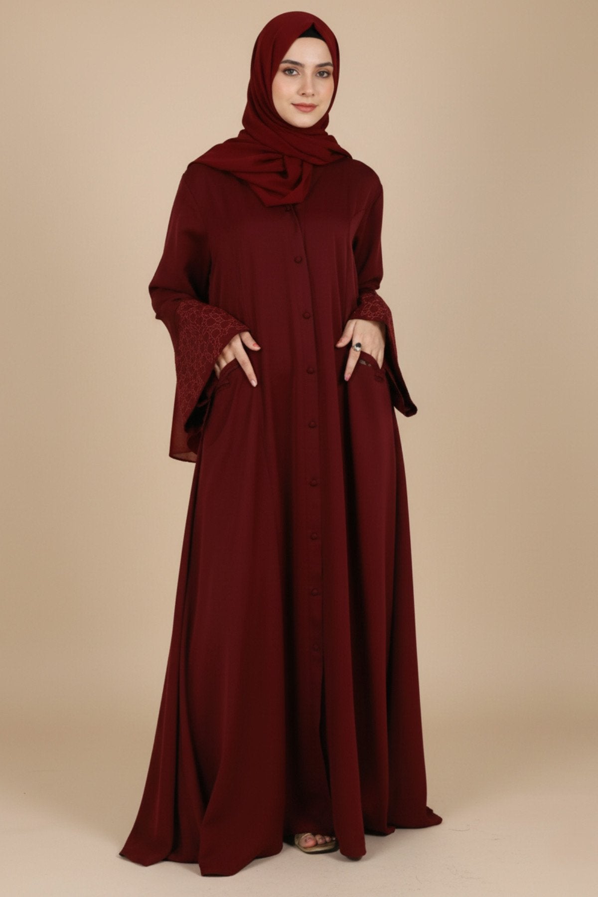 Raspberry Manipulated Flare Abaya
