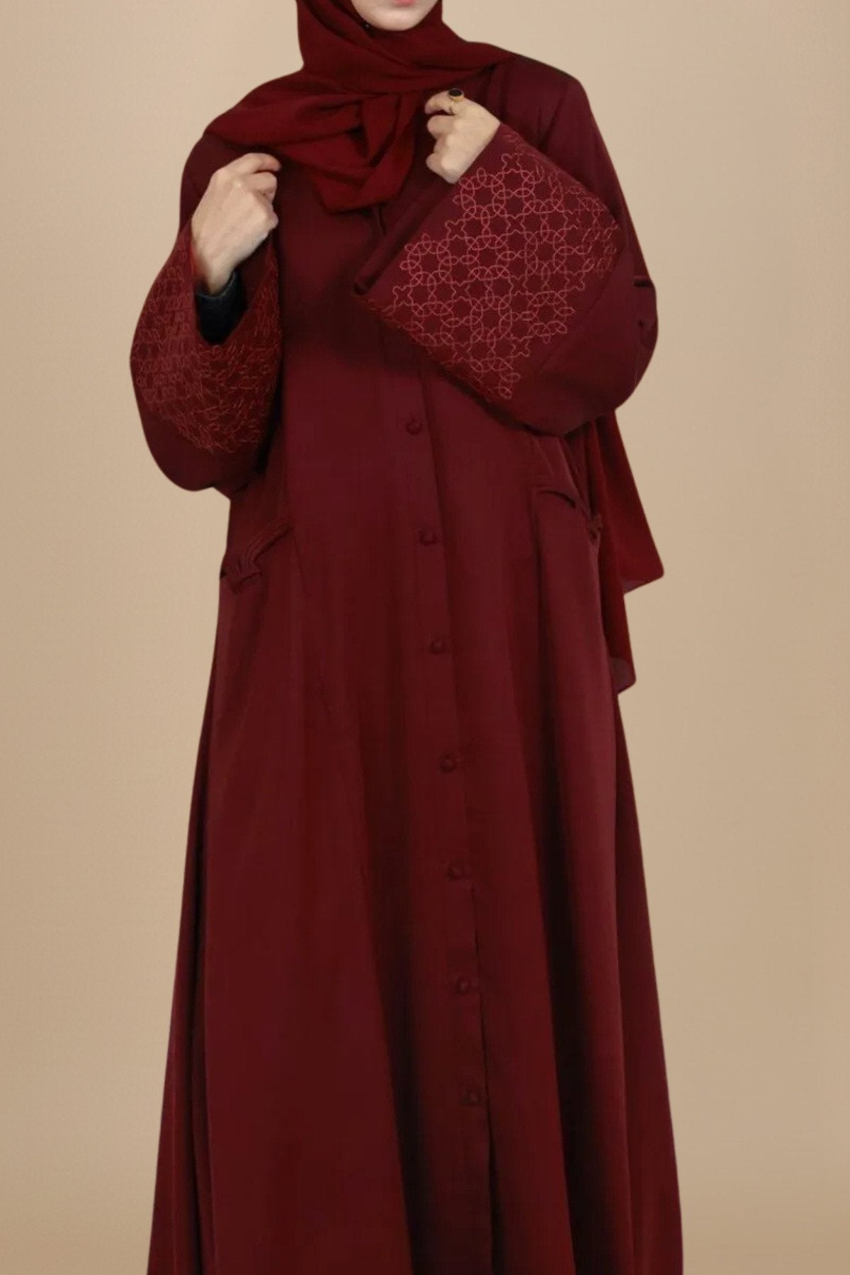 Raspberry Manipulated Flare Abaya