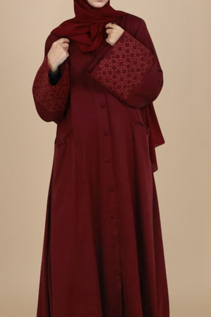 Raspberry Manipulated Flare Abaya