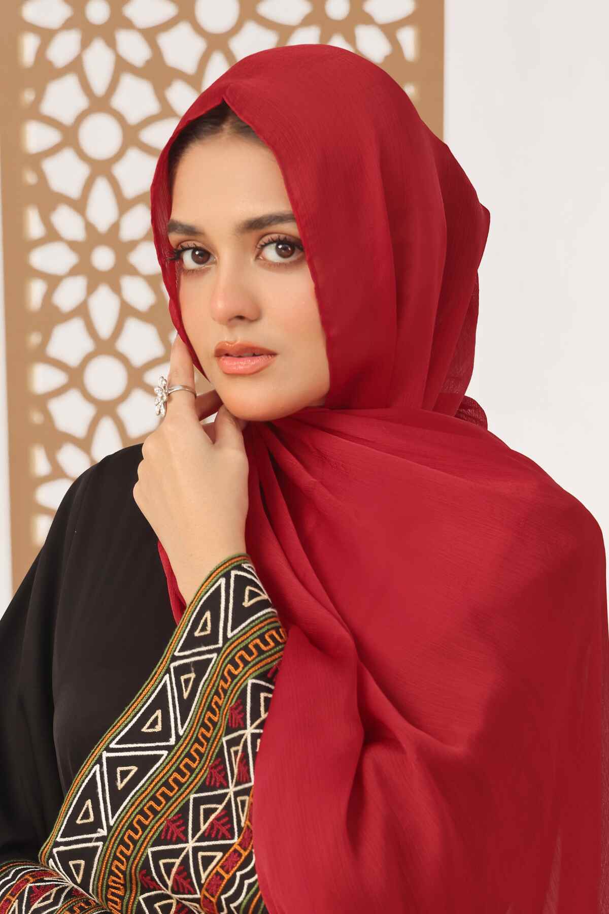 Red Crinkle Silk Hijab