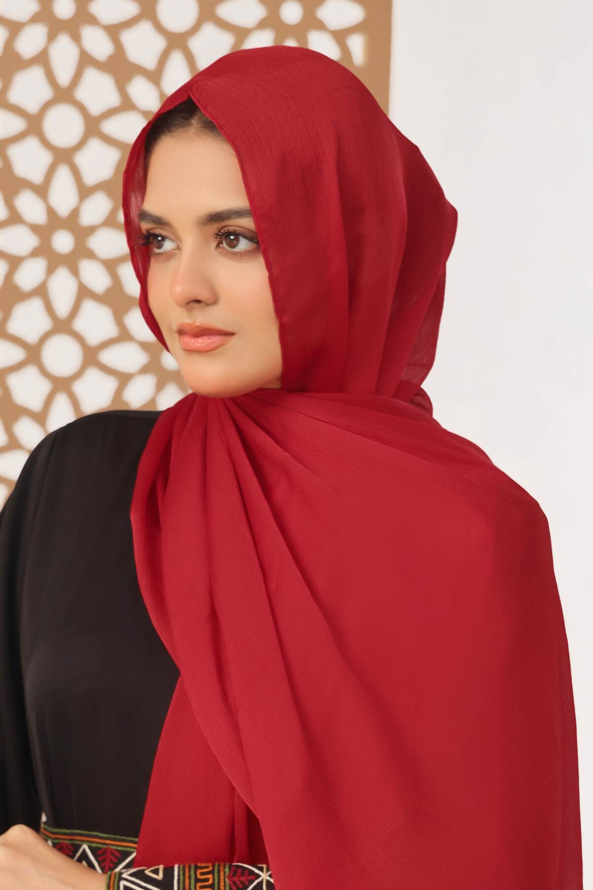 Red Crinkle Silk Hijab
