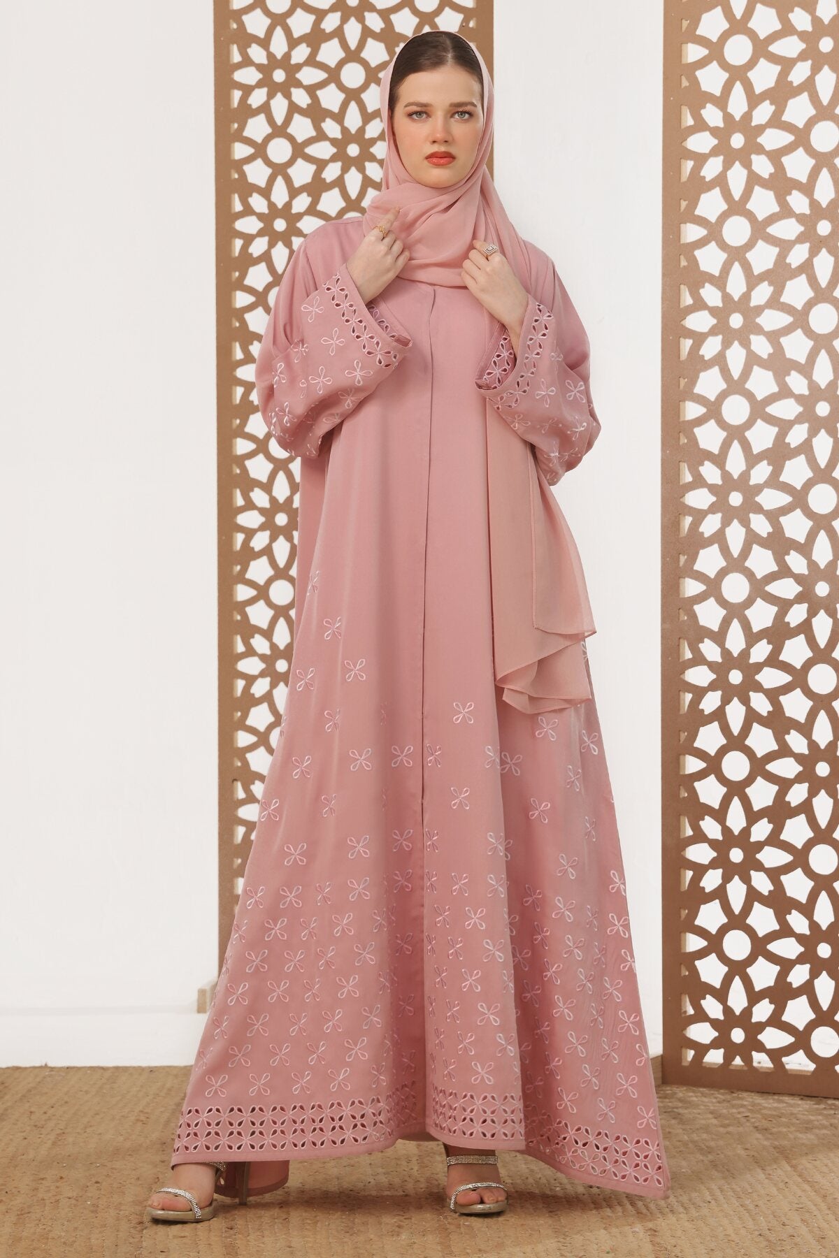 Rose Pink Embroidered Abaya