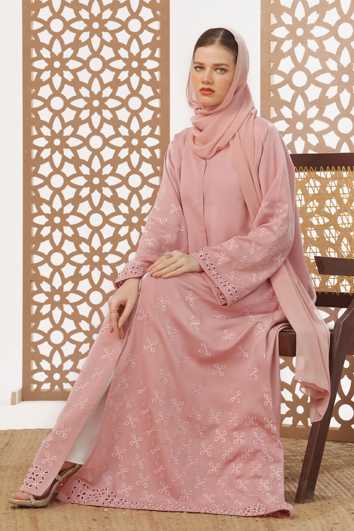 Rose Pink Embroidered Abaya