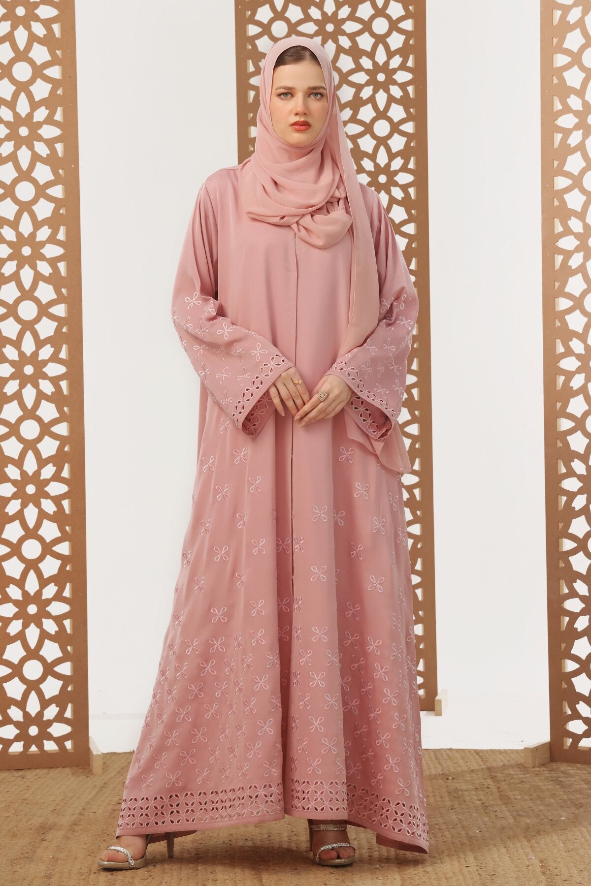 Rose Pink Embroidered Abaya