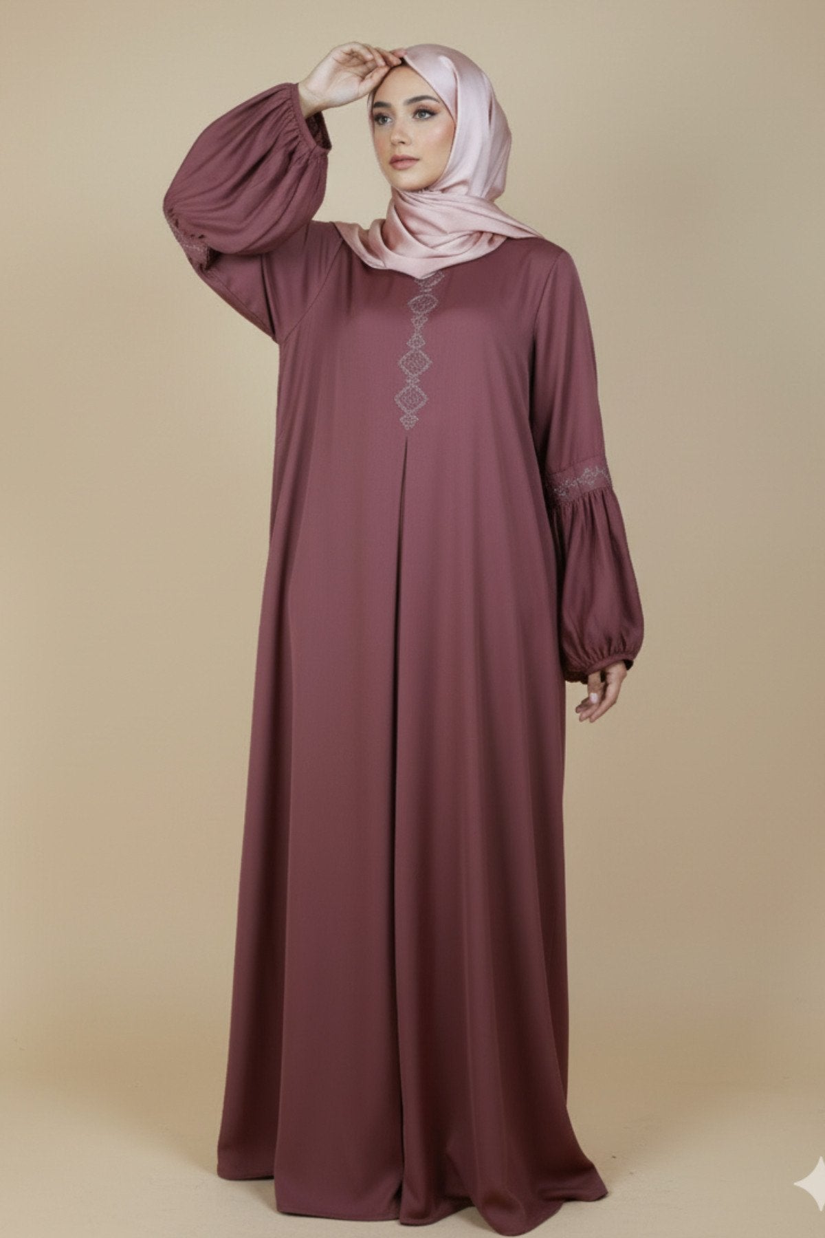 Rose Taupe Embroidered Abaya