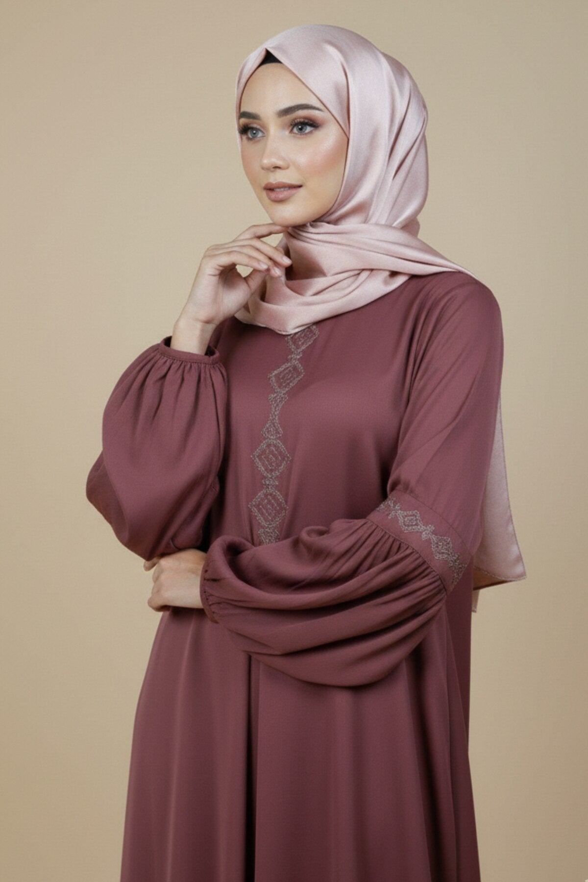 Rose Taupe Embroidered Abaya