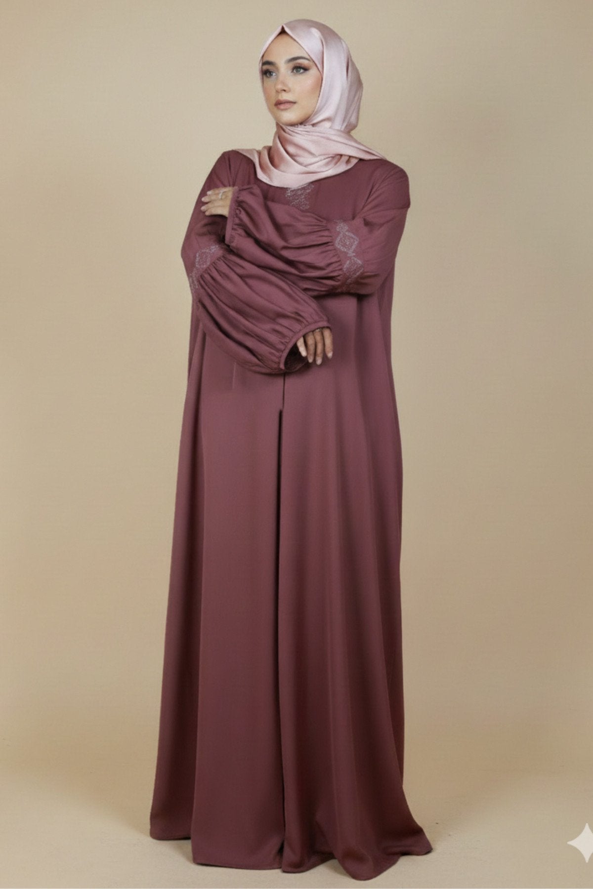Rose Taupe Embroidered Abaya