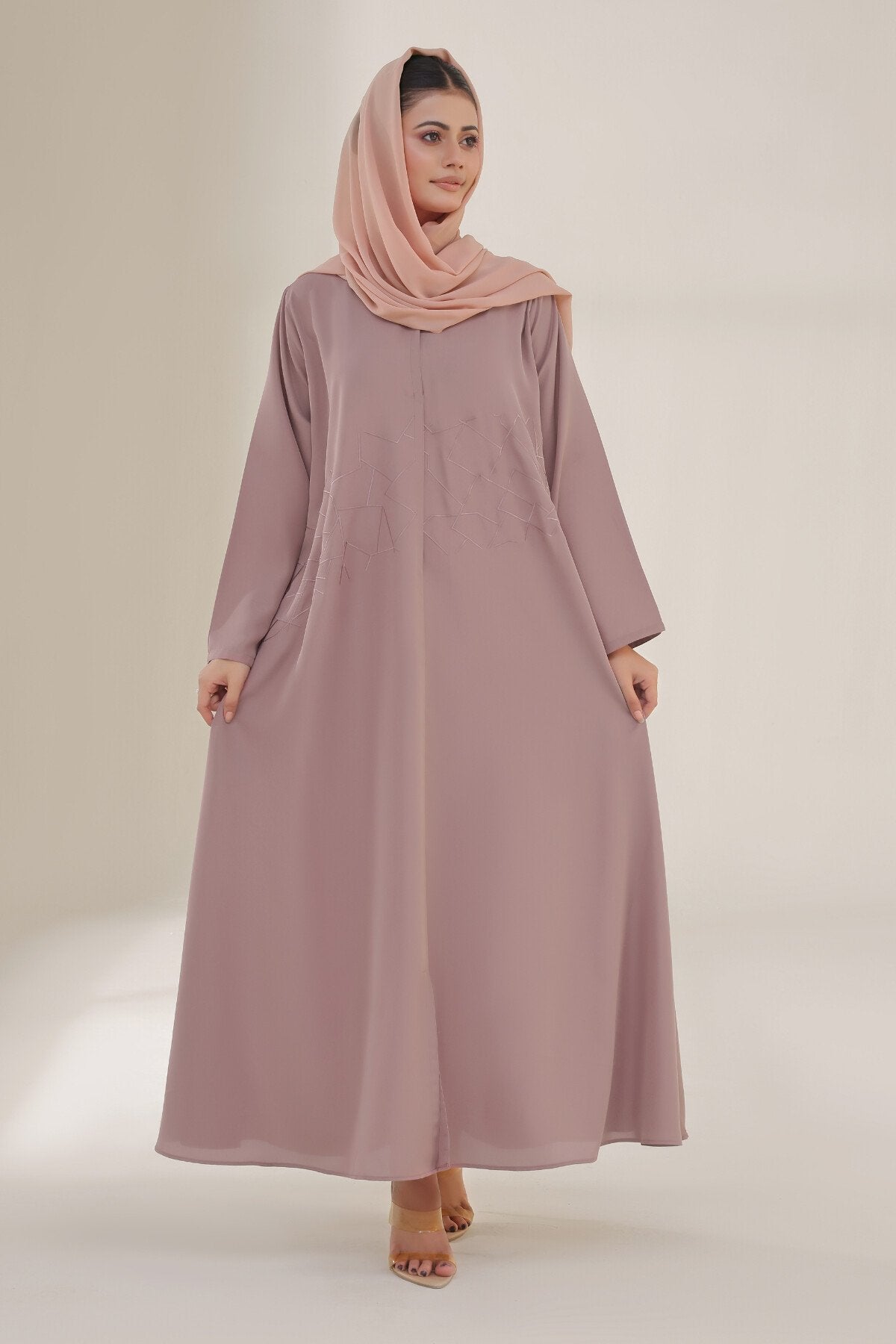 Rosy Brown Embroidered Abaya