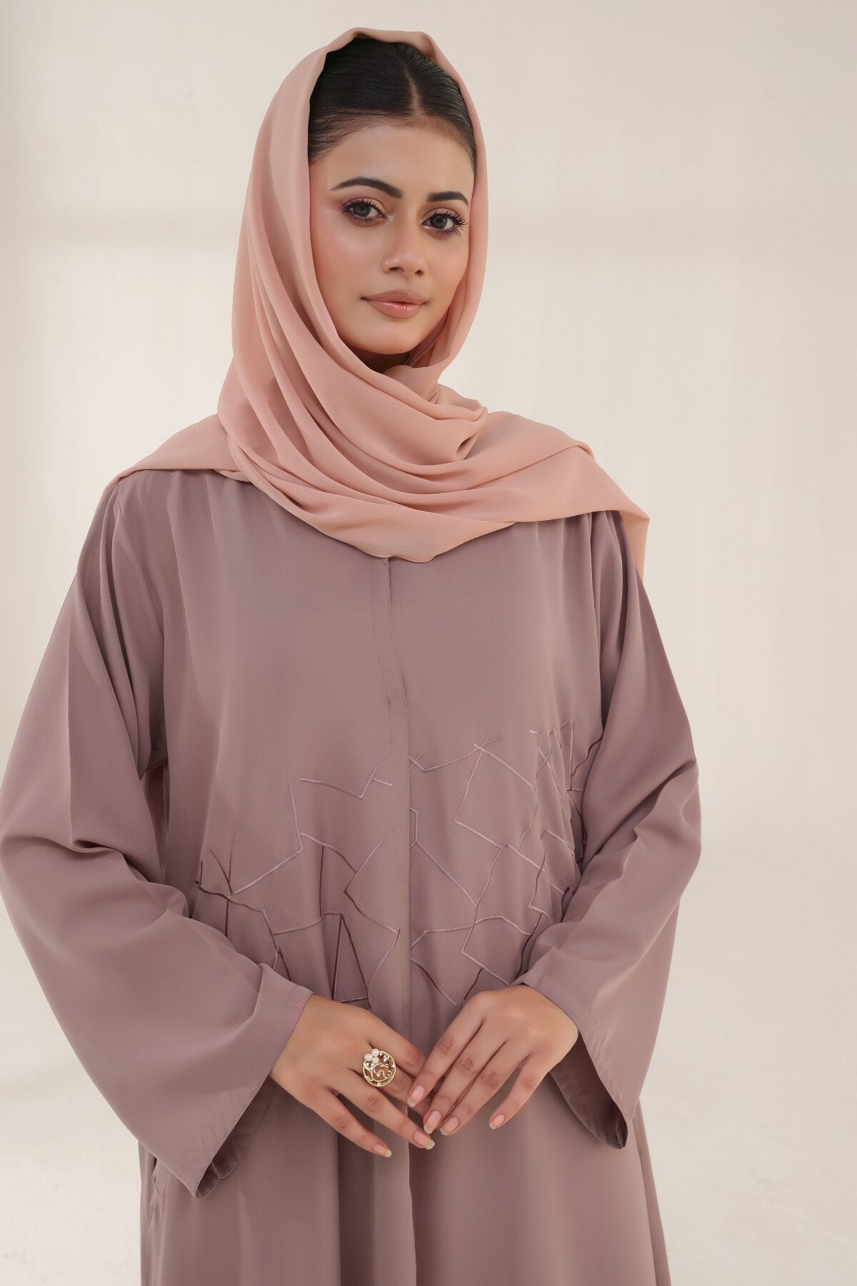 Rosy Brown Embroidered Abaya
