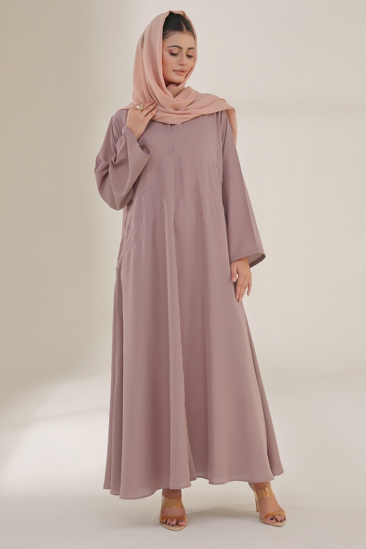 Rosy Brown Embroidered Abaya