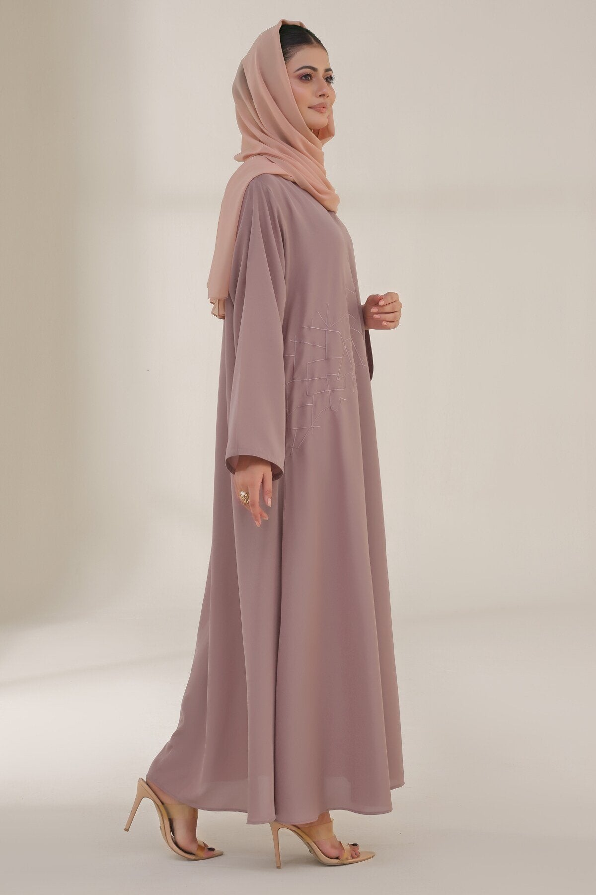 Rosy Brown Embroidered Abaya