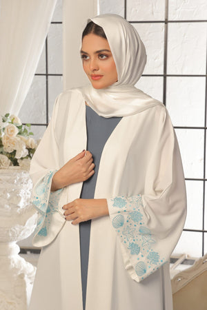 Seashell Embroidered White Abaya
